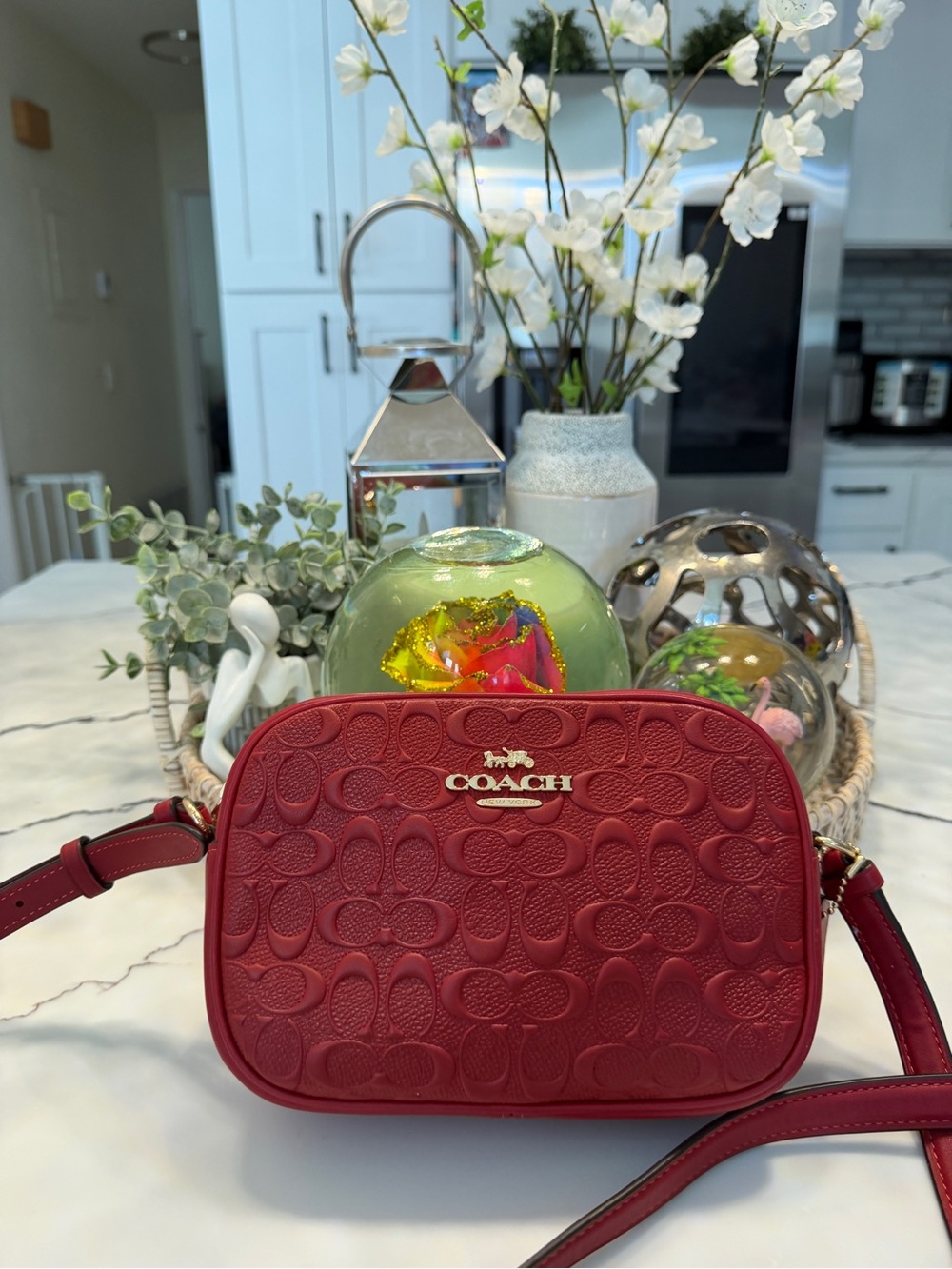 Coach Red Signature Embossed Crossbody Bag - Picture 2 of 16